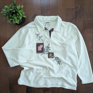 NATURE PRINT PATCHWORK VINTAGE FLEECE SWEATSHIRT